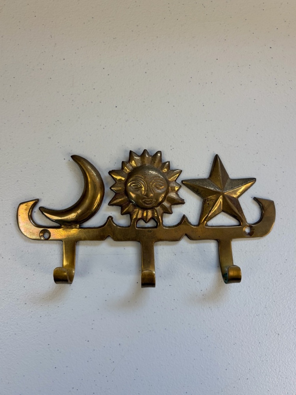 Vintage Brass Celestial Wall Hooks Sun Moon Stars Entryway Key Holder Boho 90s - Picture 3 of 9